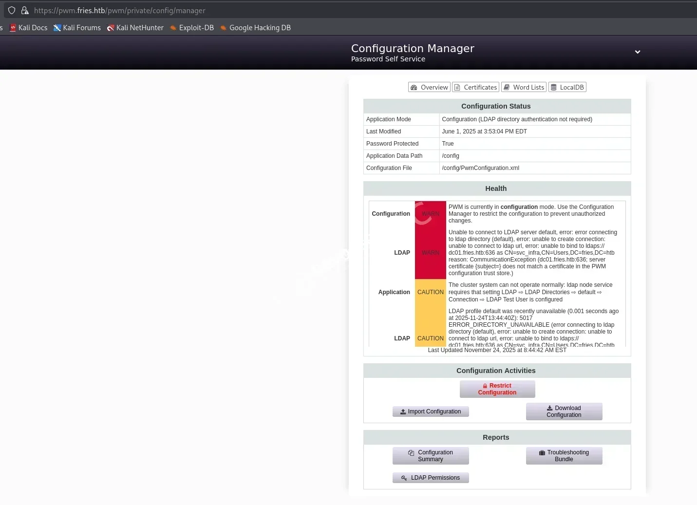 Fries Website PWM Login Success