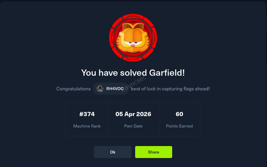 Garfield HackTheBox Writeup- Hard Windows Active Directory Machine Walkthrough