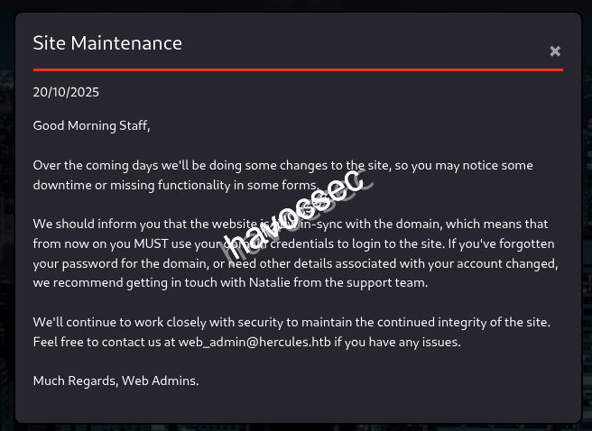 Hercules Website ken.w Mail Site Maintenance