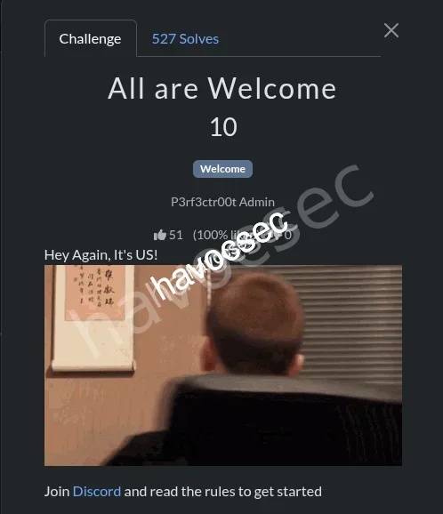 welcome challenge flag on discord